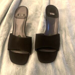 Stuart Weitzman Women’s 8.5 Black Fabric Slip-On Heels 2.5” Glossy Heel